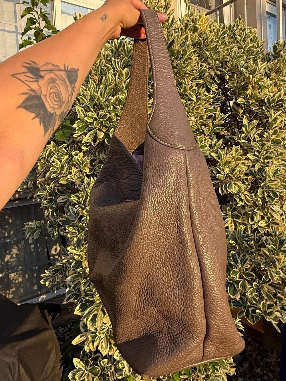 Dooney & Bourke Chocolate Brown Grey Pebbled Leather Slouchy Hobo